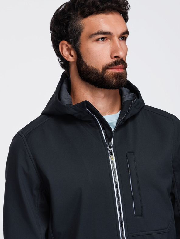 Ombre Clothing Muška jakna SOFTSHELL s fleece podstavom i kapuljačom – crna V2 OM-JANP-0292 Ombre Clothing