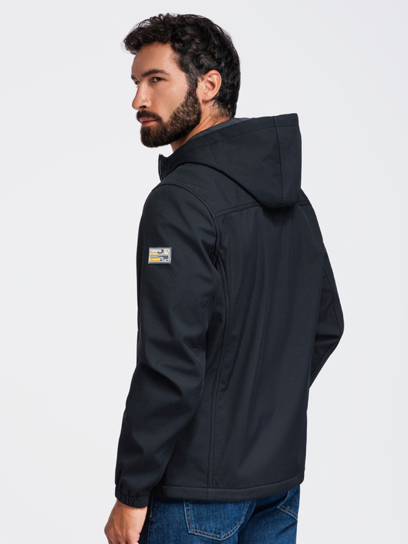 Ombre Clothing Muška jakna SOFTSHELL s fleece podstavom i kapuljačom – crna V2 OM-JANP-0292 Ombre Clothing