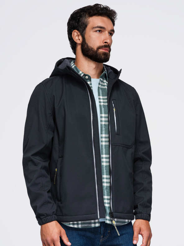 Ombre Clothing Muška jakna SOFTSHELL s fleece podstavom i kapuljačom – crna V2 OM-JANP-0292 Ombre Clothing