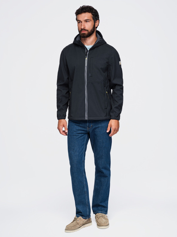 Ombre Clothing Muška jakna SOFTSHELL s fleece podstavom i kapuljačom – crna V2 OM-JANP-0292 Ombre Clothing