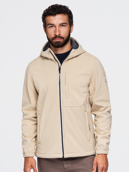 Ombre Clothing Muška jakna SOFTSHELL s fleece podstavom i kapuljačom – pješčana V4 OM-JANP-0292 Ombre Clothing