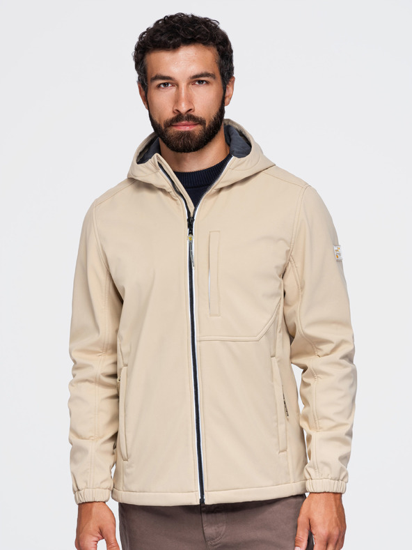 Ombre Clothing Muška jakna SOFTSHELL s fleece podstavom i kapuljačom – pješčana V4 OM-JANP-0292 Ombre Clothing
