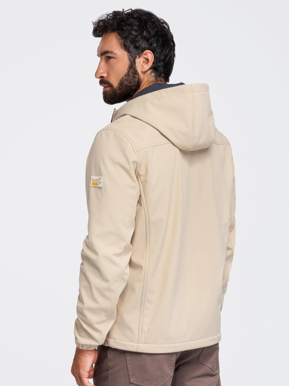 Ombre Clothing Muška jakna SOFTSHELL s fleece podstavom i kapuljačom – pješčana V4 OM-JANP-0292 Ombre Clothing