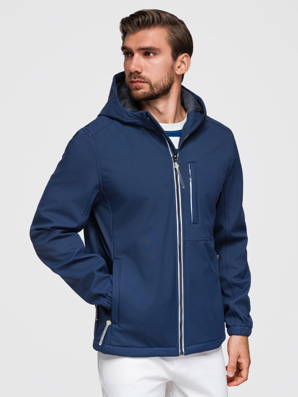 Ombre Clothing Muška jakna SOFTSHELL s fleece podstavom i kapuljačom – tamno plava V5 OM-JANP-0292 Ombre Clothing