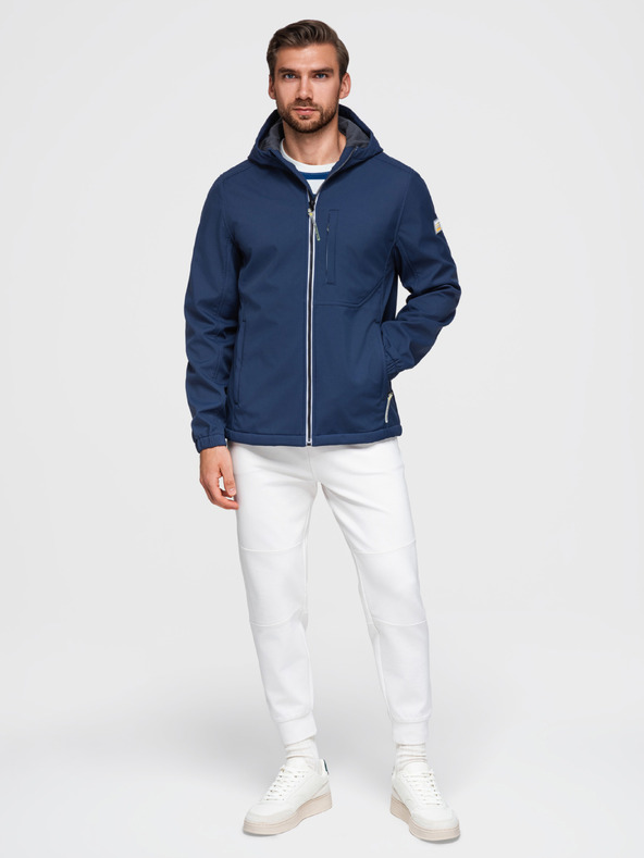 Ombre Clothing Muška jakna SOFTSHELL s fleece podstavom i kapuljačom – tamno plava V5 OM-JANP-0292 Ombre Clothing