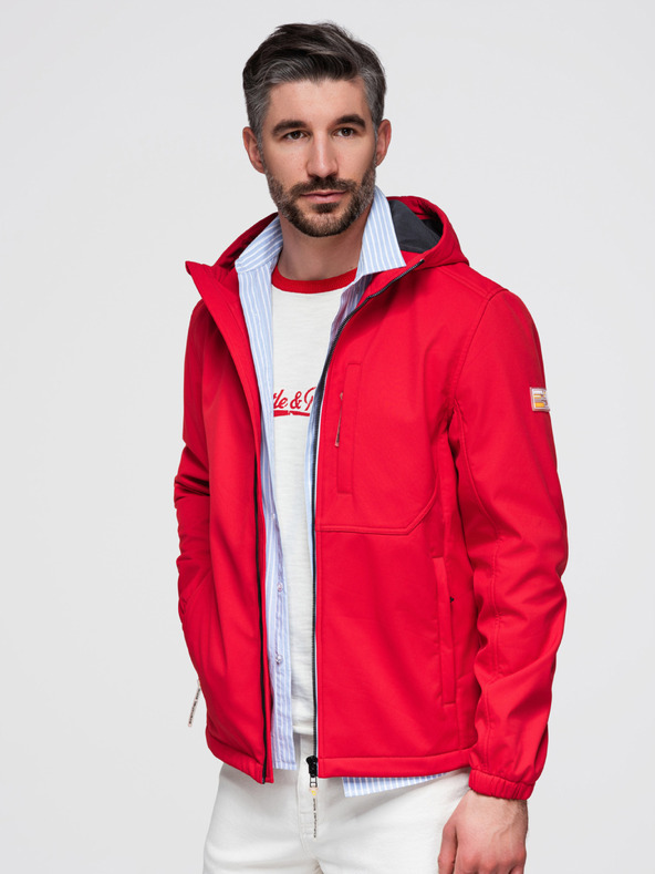 Ombre Clothing Muška jakna SOFTSHELL s fleece podstavom i kapuljačom – crvena V6 OM-JANP-0292 Ombre Clothing