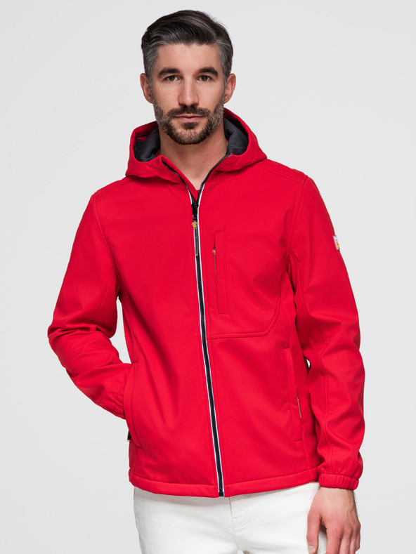 Ombre Clothing Muška jakna SOFTSHELL s fleece podstavom i kapuljačom – crvena V6 OM-JANP-0292 Ombre Clothing