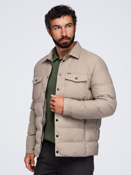 Ombre Clothing Muška prošivana košulja jakna s klasičnim ovratnikom – crna V1 OM-JALP-0256 Ombre Clothing