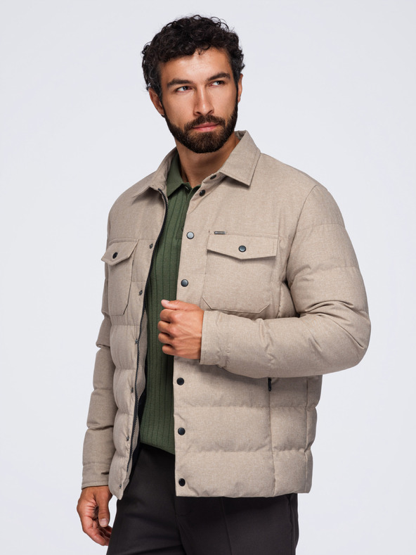 Ombre Clothing Muška prošivana košulja jakna s klasičnim ovratnikom – crna V1 OM-JALP-0256 Ombre Clothing