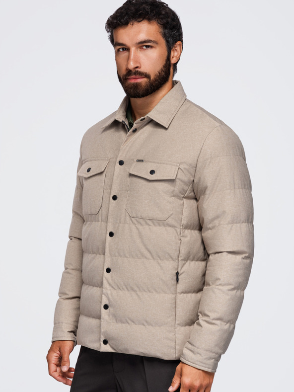 Ombre Clothing Muška prošivana košulja jakna s klasičnim ovratnikom – crna V1 OM-JALP-0256 Ombre Clothing