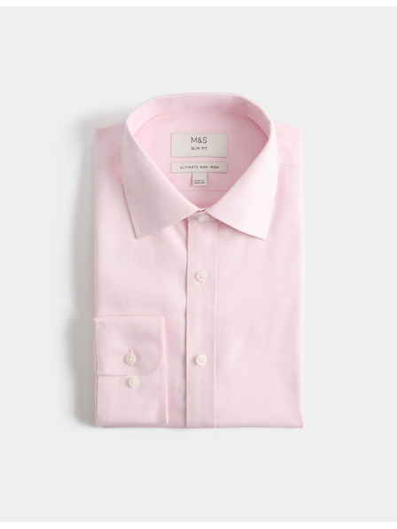 Marks & Spencer Pamučna košulja uskog kroja s ne-glačanjem obradom Marks & Spencer ružičasta