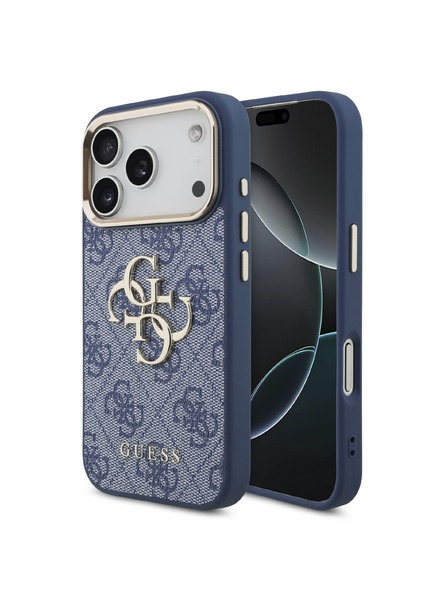 Guess Guess PU Leather 4G Metal Logo Gold Frame Stražnji Kućište za iPhone 18 Pro Blue