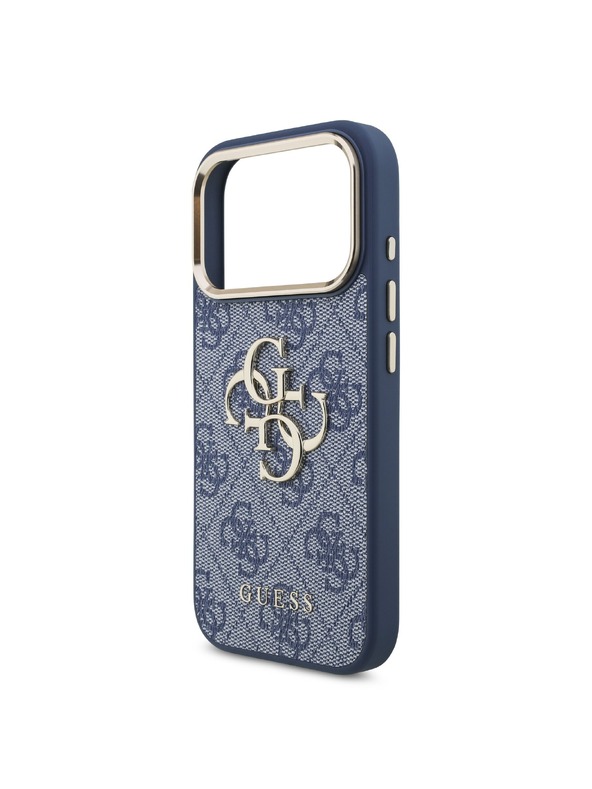Guess Guess PU Leather 4G Metal Logo Gold Frame Stražnji Kućište za iPhone 18 Pro Blue
