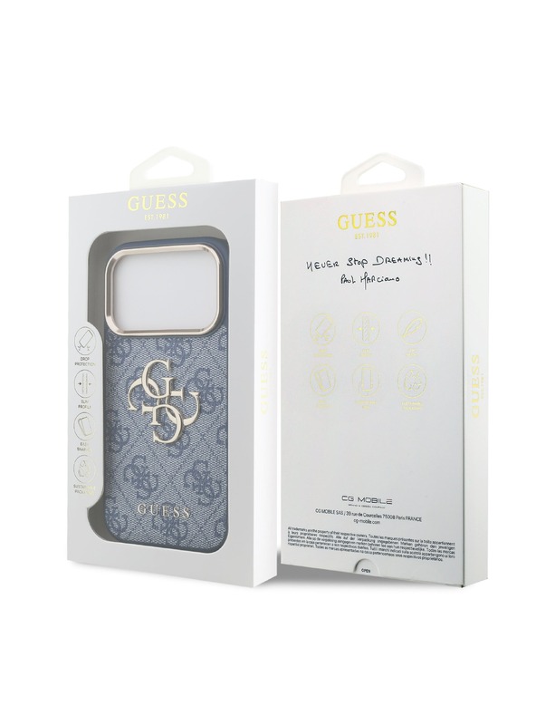 Guess Guess PU Leather 4G Metal Logo Gold Frame Stražnji Kućište za iPhone 18 Pro Blue