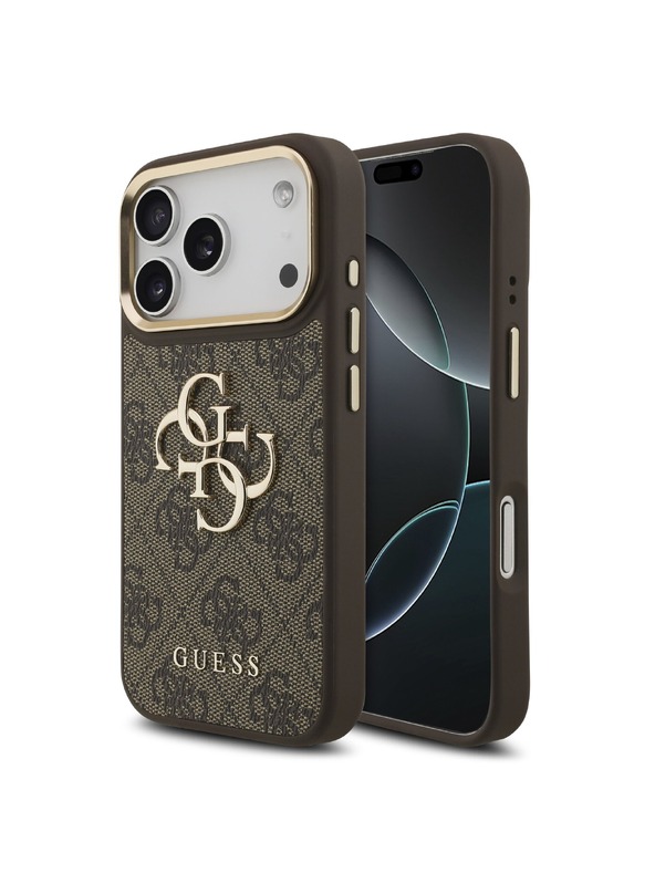 Guess Guess PU Leather 4G Metal Logo Gold Frame Stražnji Kućište za iPhone 18 Pro Brown