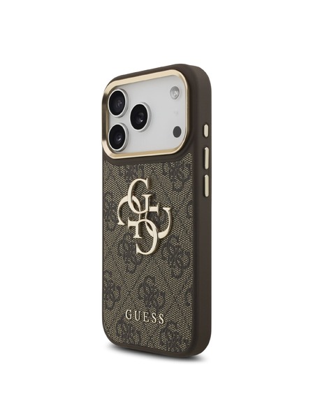 Guess Guess PU Leather 4G Metal Logo Gold Frame Stražnji Kućište za iPhone 18 Pro Brown