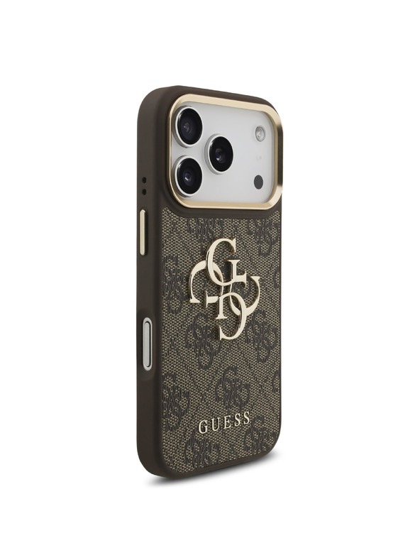 Guess Guess PU Leather 4G Metal Logo Gold Frame Stražnji Kućište za iPhone 18 Pro Brown