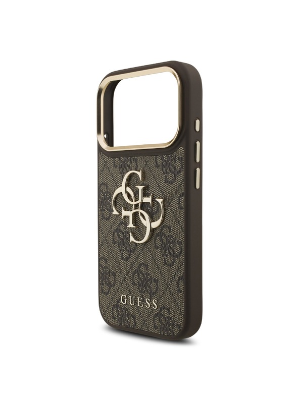 Guess Guess PU Leather 4G Metal Logo Gold Frame Stražnji Kućište za iPhone 18 Pro Brown