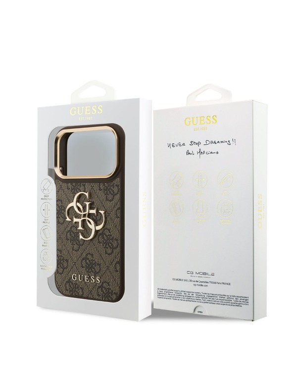 Guess Guess PU Leather 4G Metal Logo Gold Frame Stražnji Kućište za iPhone 18 Pro Brown