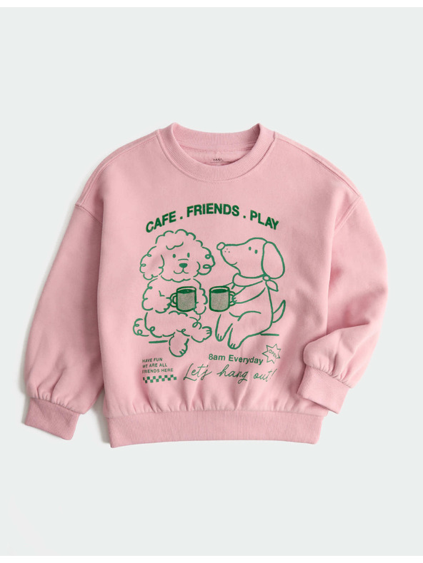 Marks & Spencer Dukserica s motivom Cafe Friends, s visokim udjelom pamuka (2–8 let) Marks & Spencer roza