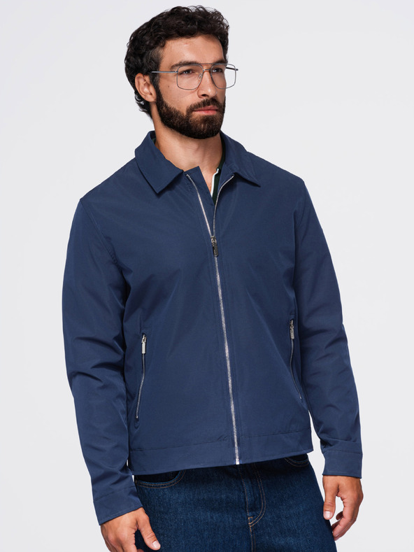 Ombre Clothing Muška laka prijelazna jakna na rajsferšlus s klasičnim ovratnikom – tamno plava V1 OM-JANP-0224 Ombre Clothing
