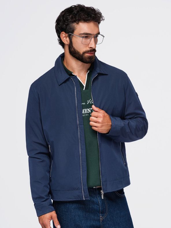 Ombre Clothing Muška laka prijelazna jakna na rajsferšlus s klasičnim ovratnikom – tamno plava V1 OM-JANP-0224 Ombre Clothing