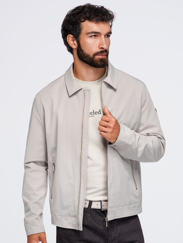 Ombre Clothing Muška laka prijelazna jakna na rajsferšlus s klasičnim ovratnikom – sivo-bež V2 OM-JANP-0224 Ombre Clothing
