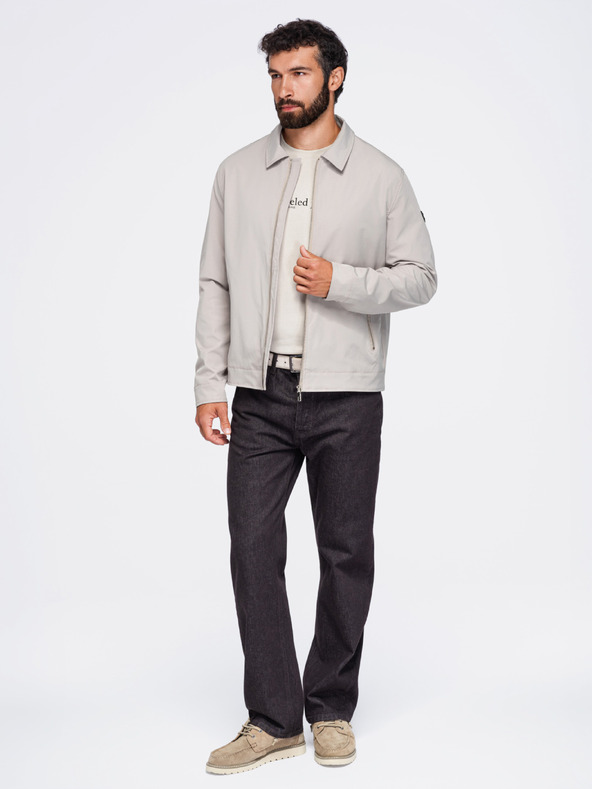 Ombre Clothing Muška laka prijelazna jakna na rajsferšlus s klasičnim ovratnikom – sivo-bež V2 OM-JANP-0224 Ombre Clothing