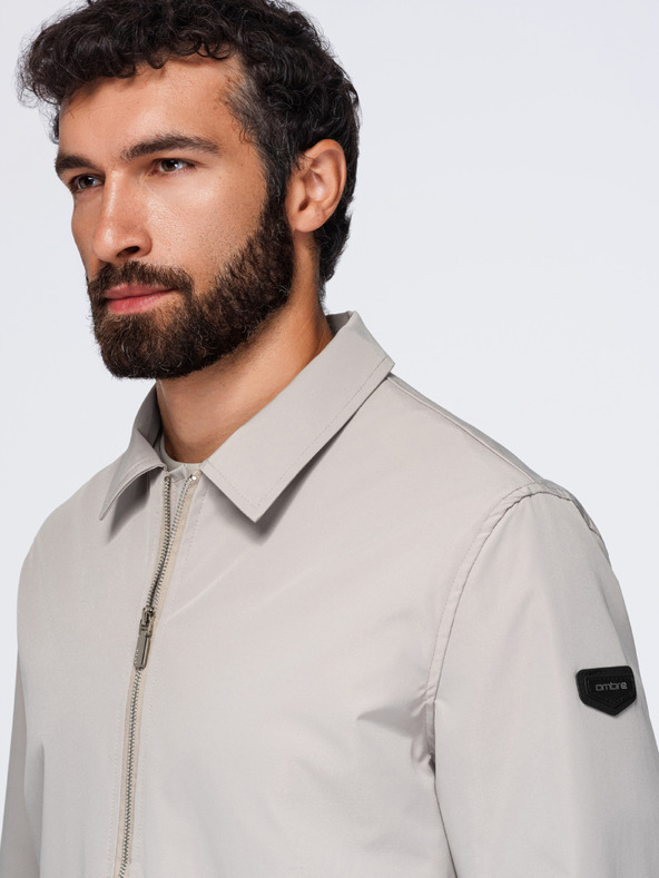 Ombre Clothing Muška laka prijelazna jakna na rajsferšlus s klasičnim ovratnikom – sivo-bež V2 OM-JANP-0224 Ombre Clothing