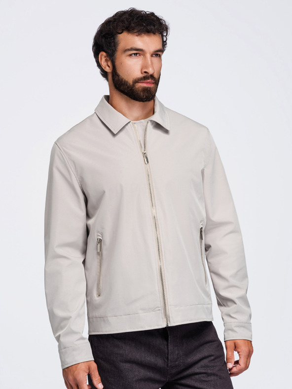 Ombre Clothing Muška laka prijelazna jakna na rajsferšlus s klasičnim ovratnikom – sivo-bež V2 OM-JANP-0224 Ombre Clothing