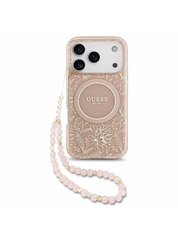 Guess Guess IML Flowers Allover Strap MagSafe Stražnji Kućište za iPhone 18 Pro Pink