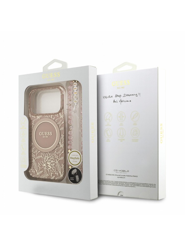 Guess Guess IML Flowers Allover Strap MagSafe Stražnji Kućište za iPhone 18 Pro Pink