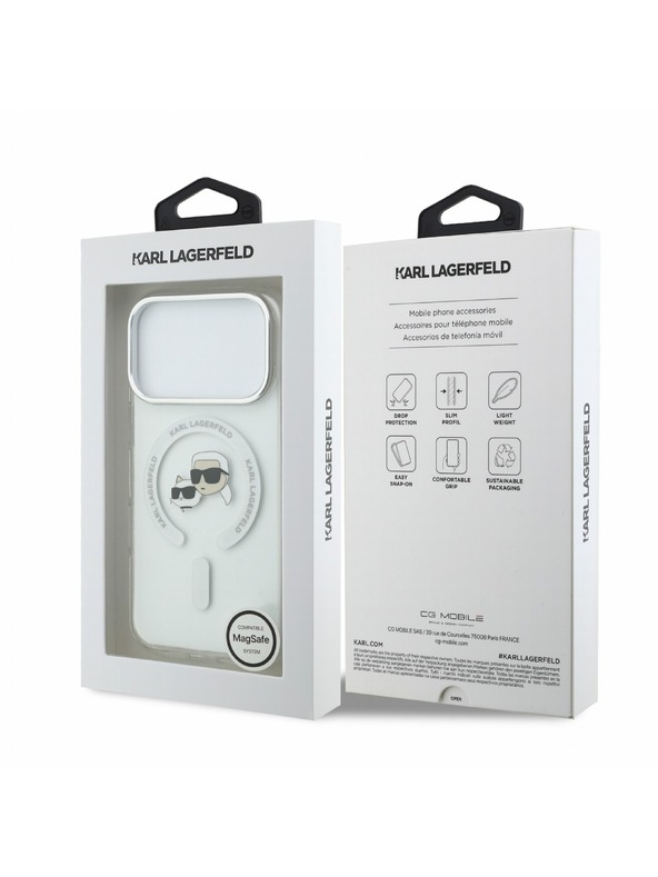 Karl Lagerfeld Karl Lagerfeld IML K&CH Heads Metal Frame MagSafe Stražnji poklopac za iPhone 18 Pro White