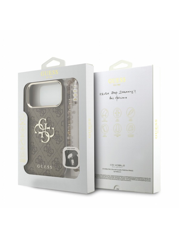 Guess Guess PU 4G Metal Logo Remen Stražnji poklopac za iPhone 18 Pro Max Brown