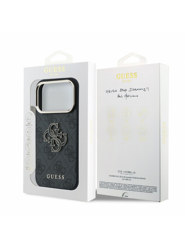 Guess Guess PU 4G Resin Metal Logo Stražnji poklopac za iPhone 18 Pro Max Black