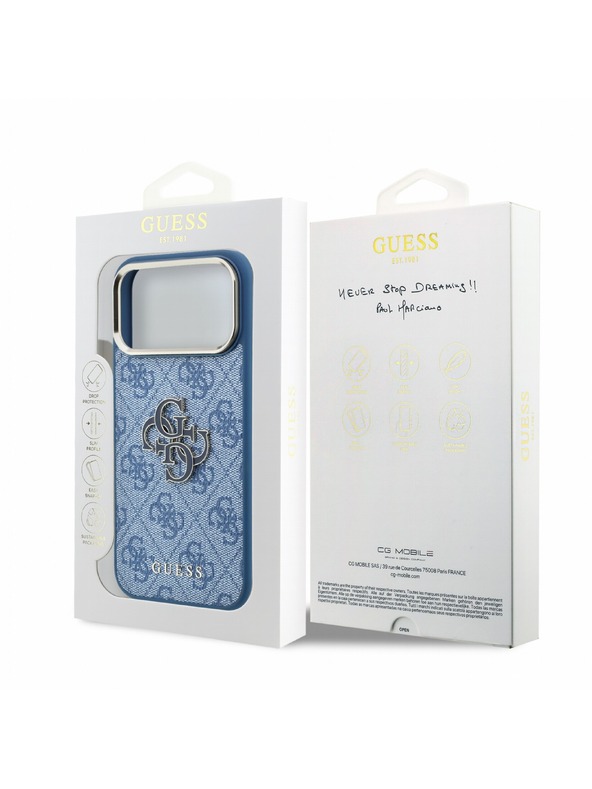 Guess Guess PU 4G Resin Metal Logo Stražnji poklopac za iPhone 18 Pro Max Blue