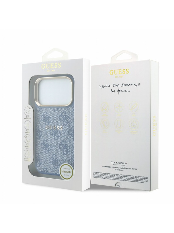 Guess Guess PU Leather 4G Gold Frame Embossed MagSafe Stražnji poklopac za iPhone 18 Pro Max Blue