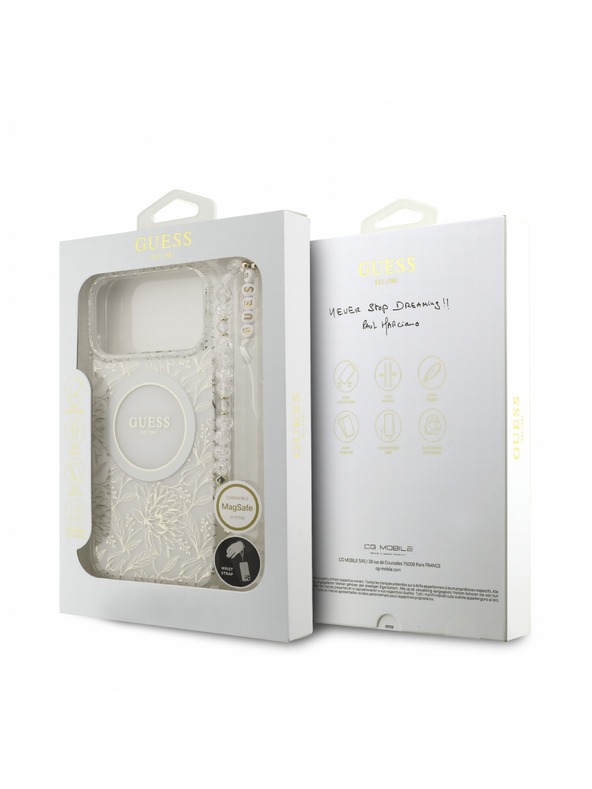 Guess Guess IML Flowers Allover Remen MagSafe Stražnji poklopac za iPhone 18 Pro Max White