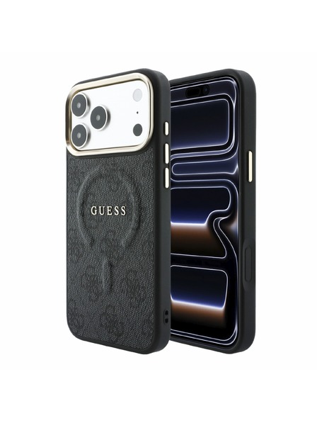 Guess Guess PU Leather 4G Gold Frame Embossed MagSafe Stražnji poklopac za iPhone 18 Pro Max Black