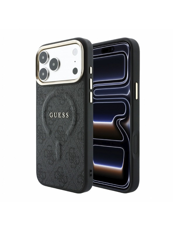 Guess Guess PU Leather 4G Gold Frame Embossed MagSafe Stražnji poklopac za iPhone 18 Pro Max Black