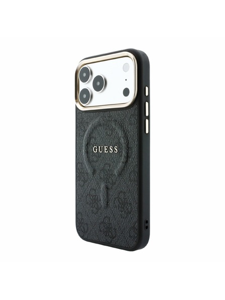 Guess Guess PU Leather 4G Gold Frame Embossed MagSafe Stražnji poklopac za iPhone 18 Pro Max Black