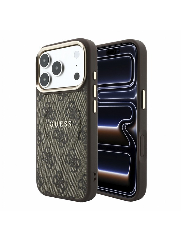 Guess Guess PU Leather 4G Gold Frame Embossed MagSafe Stražnji poklopac za iPhone 18 Pro Max Brown