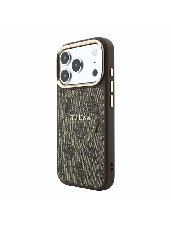 Guess Guess PU Leather 4G Gold Frame Embossed MagSafe Stražnji poklopac za iPhone 18 Pro Max Brown