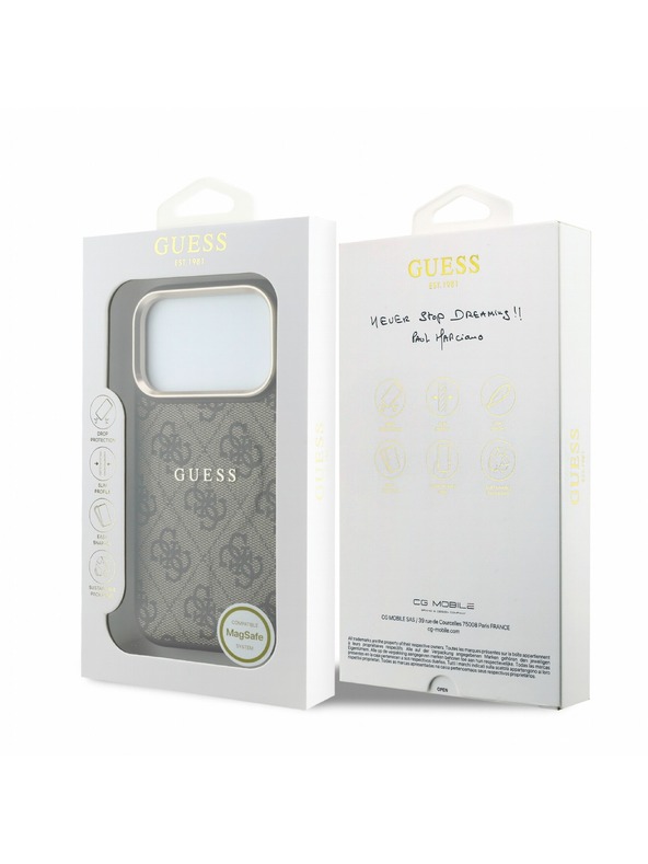 Guess Guess PU Leather 4G Gold Frame Embossed MagSafe Stražnji poklopac za iPhone 18 Pro Max Brown