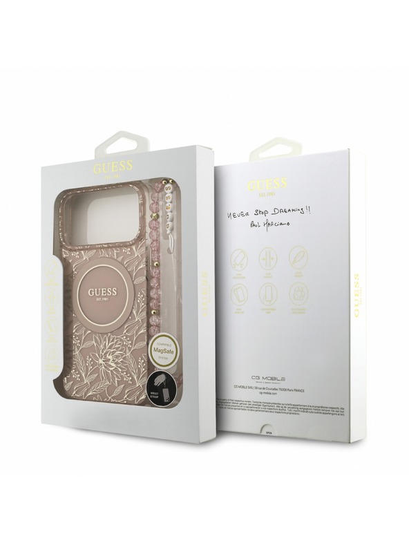 Guess Guess IML Flowers Allover Remen MagSafe Stražnji poklopac za iPhone 18 Pro Max Pink