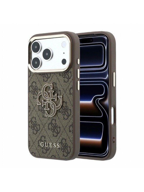 Guess Guess PU 4G Resin Metal Logo Stražnji poklopac za iPhone 18 Pro Max Brown