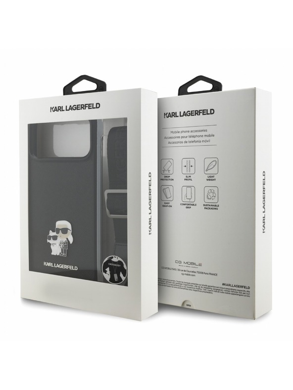 Karl Lagerfeld Karl Lagerfeld Saffiano Crossbody Remen Karl and Choupette Poklopac za iPhone 18 Pro Max Black