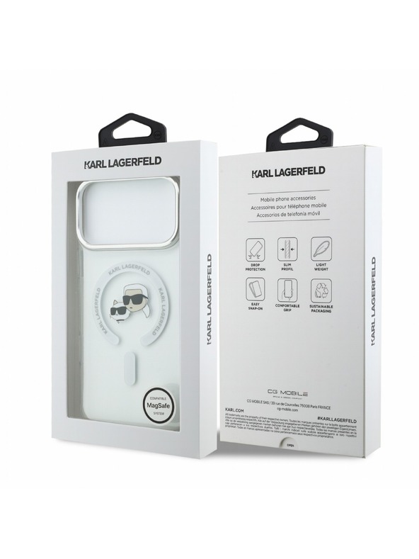 Karl Lagerfeld Karl Lagerfeld IML K&CH Heads Metal Frame MagSafe Stražnji poklopac za iPhone 18 Pro Max White