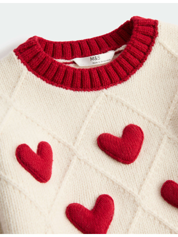 Marks & Spencer Pulover sa hakom vezenim uzorkom srca (2–8 godina) Marks & Spencer kremasta
