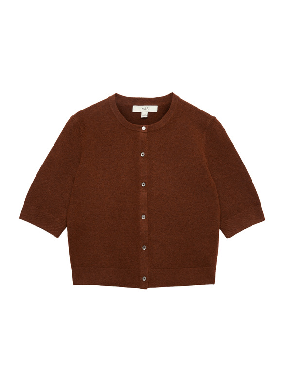 Marks & Spencer Skraćeni cardigan sa dugmadima sprijeda i zračnim prđom Marks & Spencer smeđa